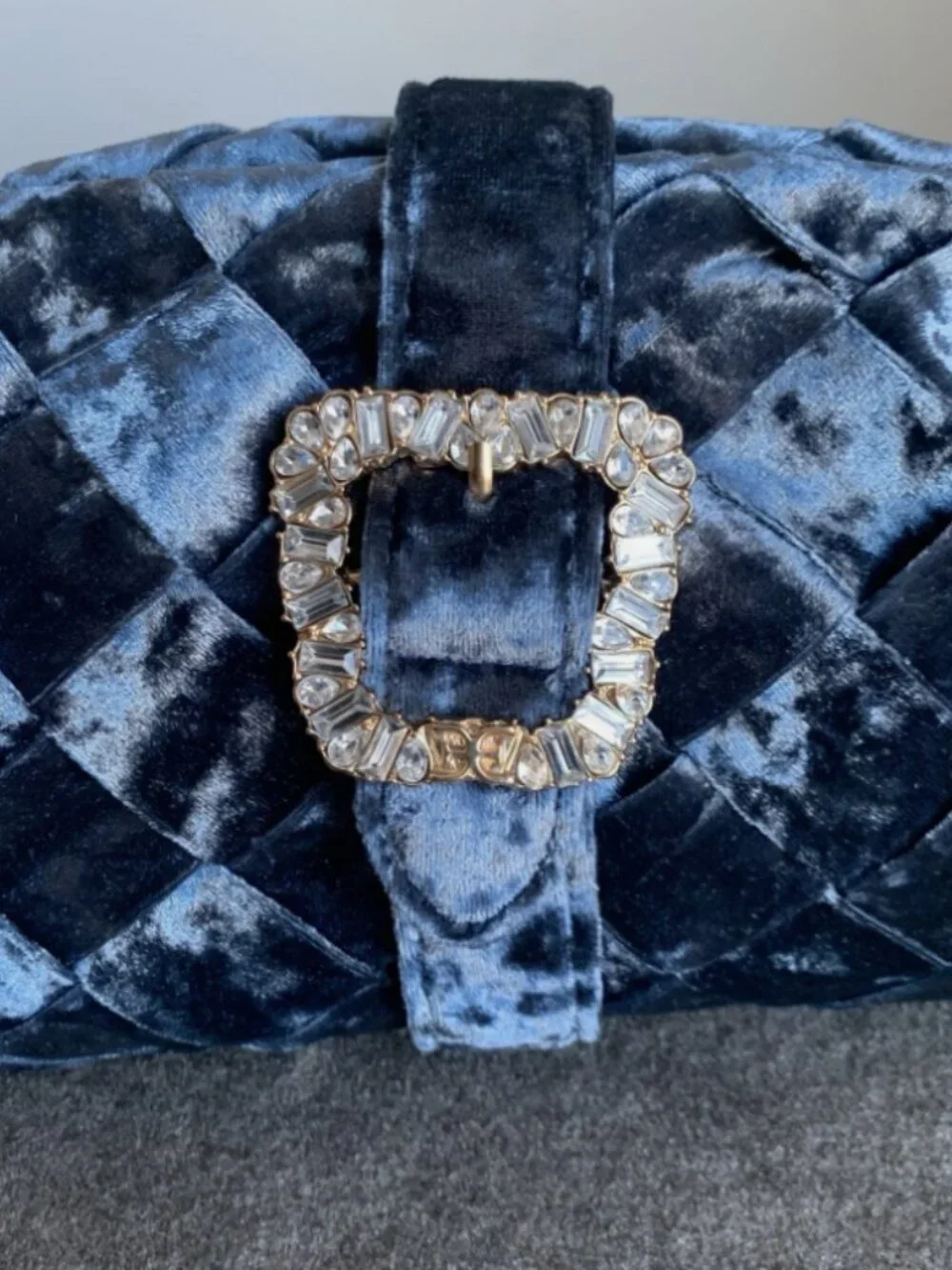Sam Edelman Brit Frame Clutch Bag Velvet Shoulder Blue Jeweled Chain Strap
